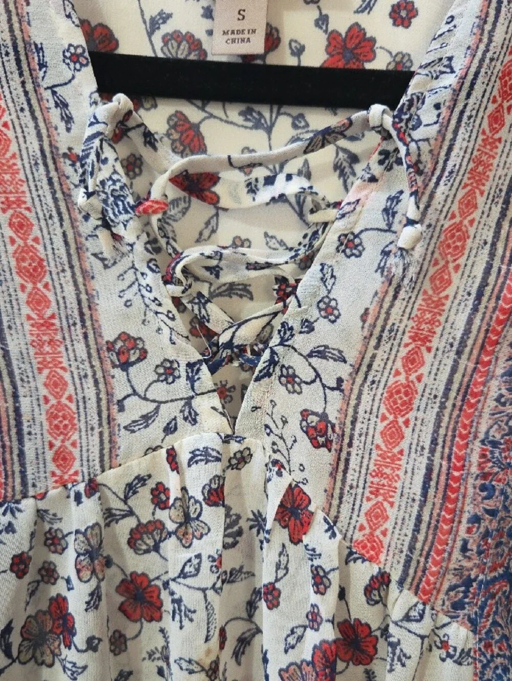 Knox Rose Cream Boho Tunic with Red & Blue Paisley - Picture 3 of 8